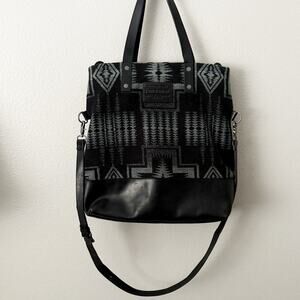 PENDLETON | Long Tote Foldover Bag Crossbody Wool Leather Harding Black Gray